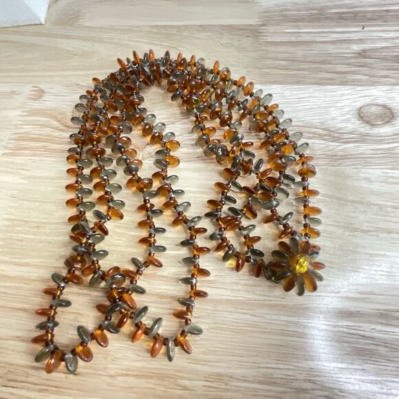 Vintage West Germany Double Strand Necklace Amber tone & Gray Glass Beads 24 In - Picture 3 of 9
